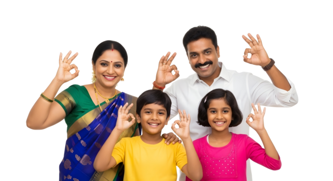 Happy Family Making Ok Sign Together Smiling for the Camera Transparent Background