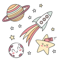 Whimsical Galaxy Elements – Cute Space Sticker Vector

