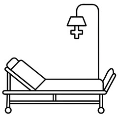 Hospital Bed with Overhead Medical Light Black Line Art
