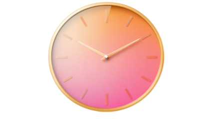 Minimalist wall clock with gradient pink and orange on white background