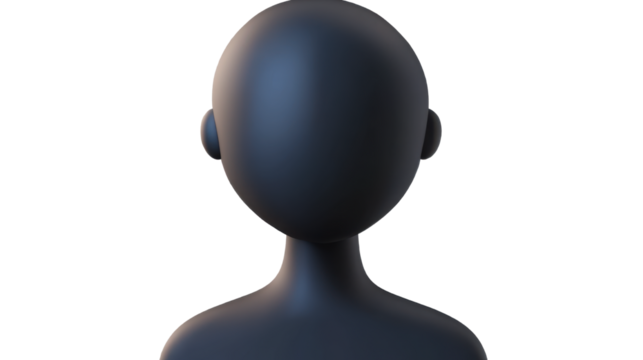 Minimalist 3D avatar icon in dark tones on white background