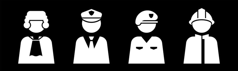 Judge, Police, Soldier, Firefighter icon set illustration vector.