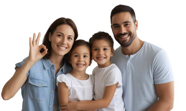 Happy Family Smiling and Making Okay Sign Together Transparent Background