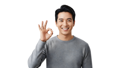 Smiling Man Making Okay Hand Gesture on Transparent Background