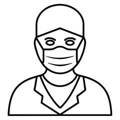 Line Art Masked Medical Person Wearing Scrubs illustration