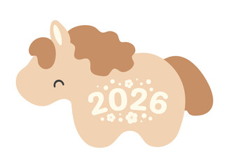 2026 Japanese zodiac sign, cute cartoon horse isolated. Flat style vector illustration. Kawaii animal character. Chinese Lunar New Year, Seollal, Tet holiday card, banner, poster, design element