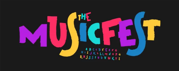 Fototapete Carnival funky font, colorful cartoon alphabet, playful groovy letters, joyful festive type for bright happy logo, funny comic headline, bouncy typography, creative fiesta typeface. Vector typeset © artyway