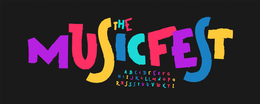 Carnival funky font, colorful cartoon alphabet, playful groovy letters, joyful festive type for bright happy logo, funny comic headline, bouncy typography, creative fiesta typeface. Vector typeset