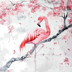 Flamingo, watercolor clipart vector, isolated on a white background.