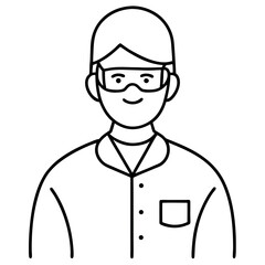 Line Drawing Lab Technician Wearing Safety Goggles White Coat
