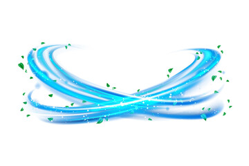 Abstract blue flowing lines with leaves and sparkles on a black background vector illustration