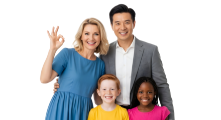 Smiling Family Posing Together with Positive Gesture on Transparent Background