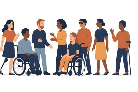 Diverse Disabled People Community Set – Flat Vector Illustration

