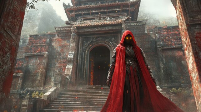 Fototapeta Mysterious figure at ancient entrance