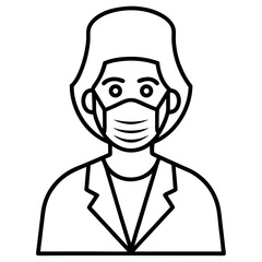 Minimalist Line Drawing Masked Female Surgeon doctor