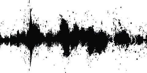 Black audio wave illustration. Vector brush grunge texture rough black scratches splatter grunge distressed background.
