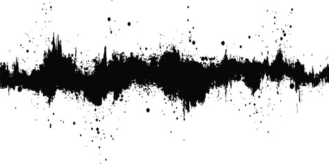 Black audio wave illustration. Vector brush grunge texture rough black scratches splatter grunge distressed background.