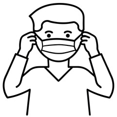 Person Adjusting a White Surgical Mask with Both Hands