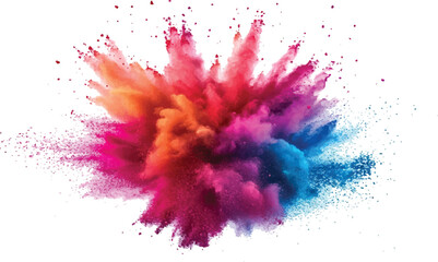 Bright rainbow paint color powder festival explosion burst isolated white background. Colorful vibrant rainbow Holi paint color powder explosion with bright colors isolated transparent background