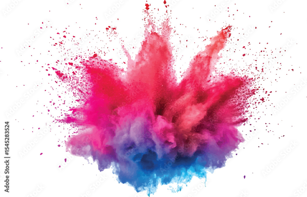 Poster colorful powder exploding on transparent background. explosive burst of multicolored powder spreadin