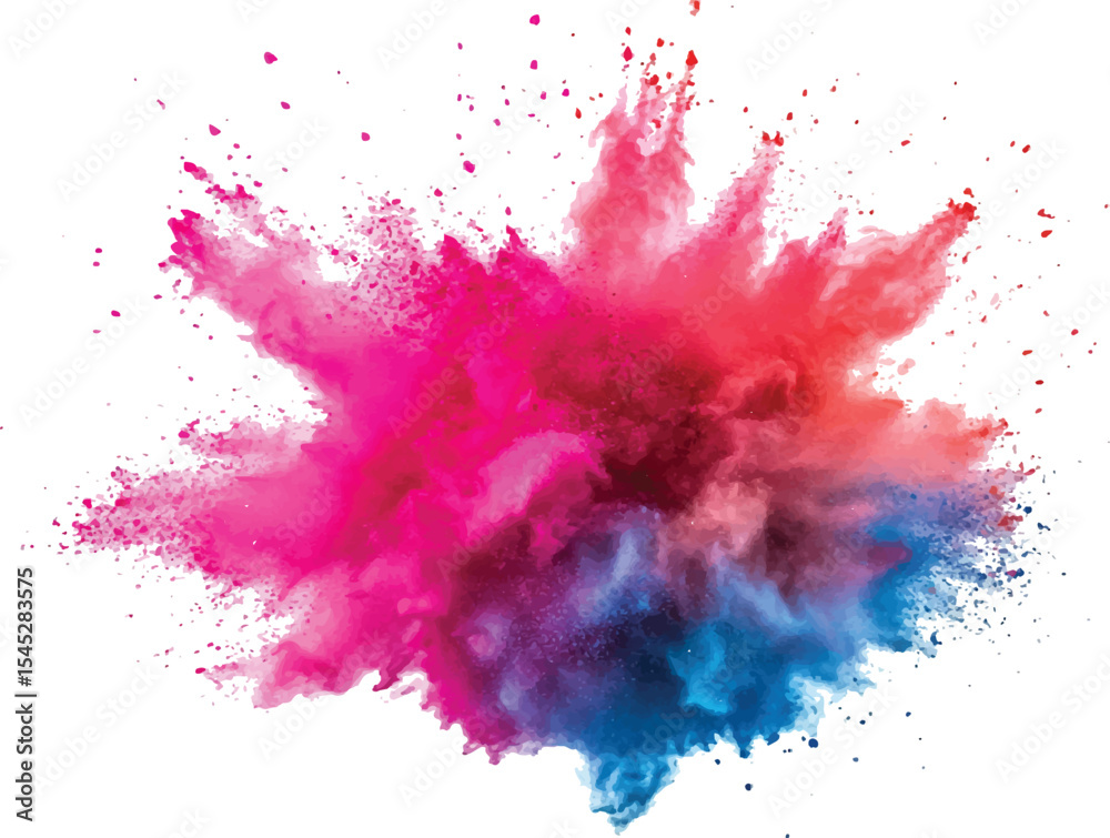 Poster colorful powder exploding on transparent background. explosive burst of multicolored powder spreadin