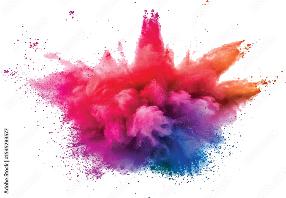 Poster colorful powder exploding on transparent background. explosive burst of multicolored powder spreadin