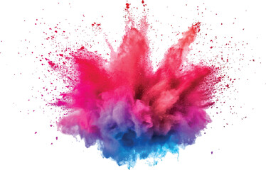 Colorful powder exploding on transparent background. Explosive burst of multicolored powder spreading in all directions on a white background,