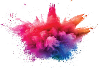 Colorful powder exploding on transparent background. Explosive burst of multicolored powder spreading in all directions on a white background,