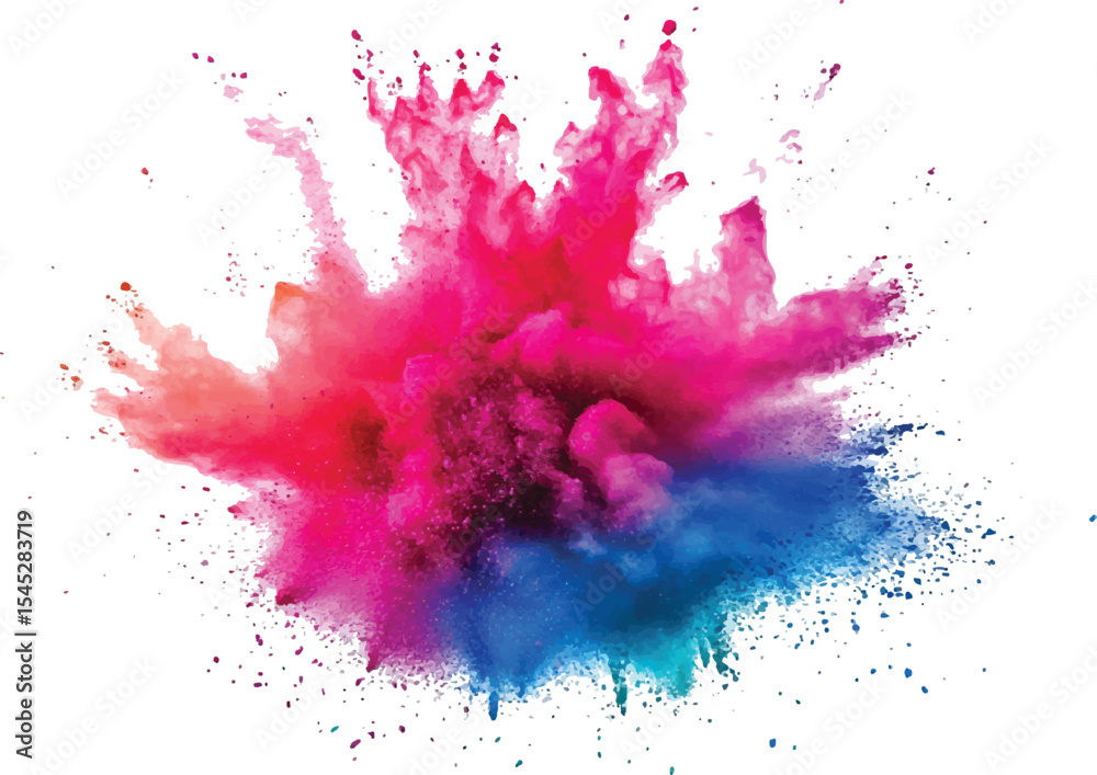 Poster colorful powder exploding on transparent background. explosive burst of multicolored powder spreadin