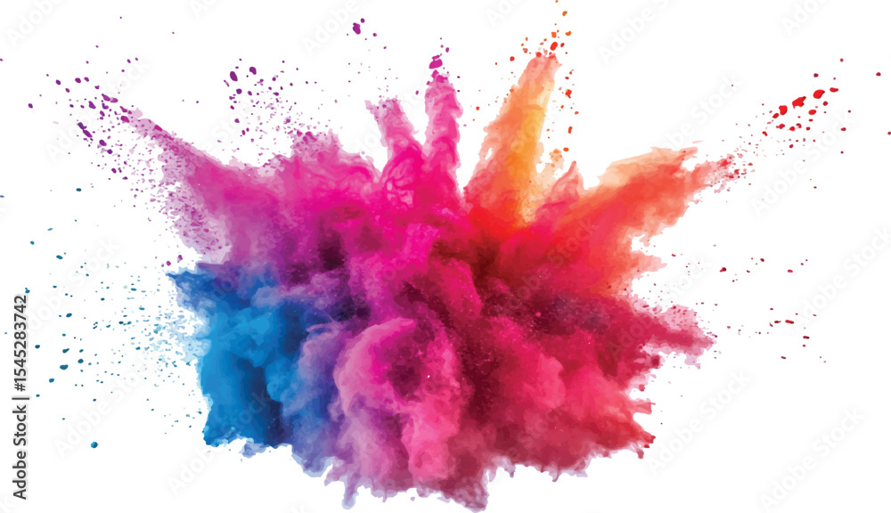 Poster colorful powder exploding on transparent background. explosive burst of multicolored powder spreadin