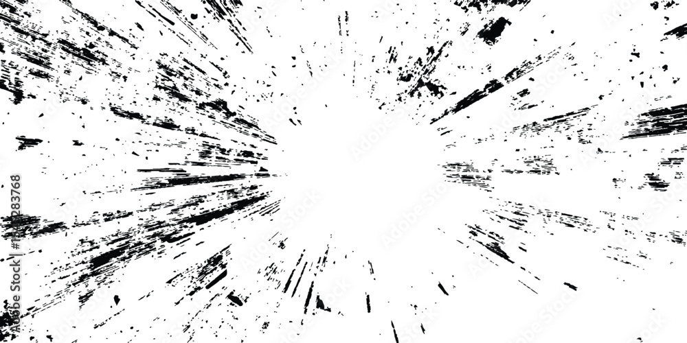 Aufkleber Abstract explosion, radial burst of Ink splatter effect isolated on white background. Dynamic charcoal burst explosion, isolated on transparent background.