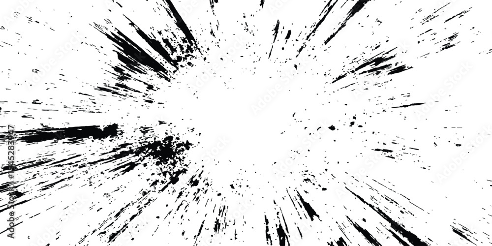Poster abstract explosion, radial burst of ink splatter effect isolated on white background. dynamic charco
