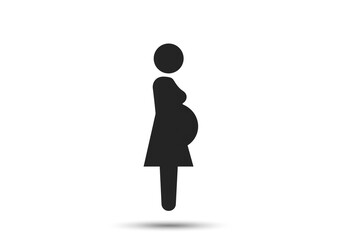 A simple black silhouette of a pregnant woman standing against a white background in a minimalist style