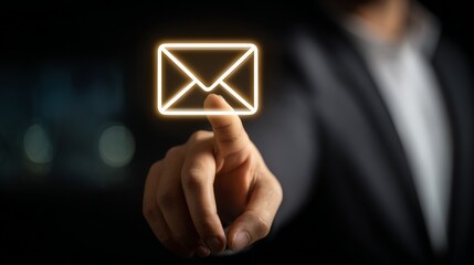 a businessman tapping a floating glowing mail icon