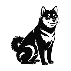 Fototapeta premium A black and white vector illustration of a Shiba Inu dog in a sitting position