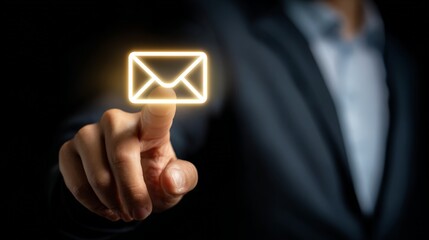 a businessman tapping a floating glowing mail icon