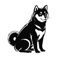 Obraz premium Black and white vector shiba inu dog sitting illustration