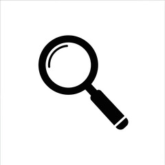 A simple black and white illustration of a magnifying glass on a plain white background square image