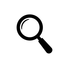 A simple black magnifying glass with a round lens and short handle on a plain white background image