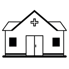 Simple Line Drawing Black and White Clinic Building