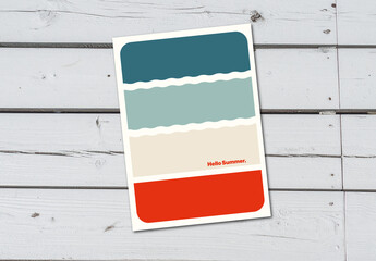 Summer Postcard Template with Abstract Seaside Shapes and Minimalist Design Palette