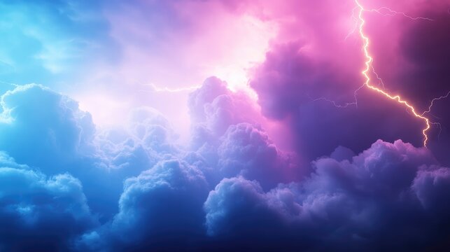 Dramatic storm clouds illuminated by vibrant lightning