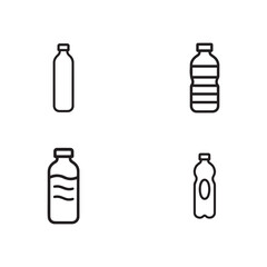 a black and white vector illustration set of a water bottle on white background.