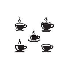Obraz premium a black and white vector illustration set of coffee cup on white background.