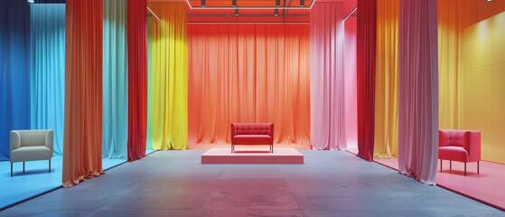 The booth features vibrant colors paired with a soft background, creating an atmosphere of fashion and elegance