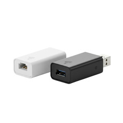 A compact, sleek usb wi-fi adapter with matte black or white plastic casing and usb-a connector, captured in pristine studio lighting on a pure transparent background with no shadows,