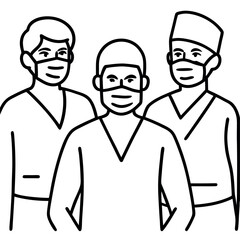 Fototapeta premium Three Surgeons Wearing Masks Before Surgery Line Art