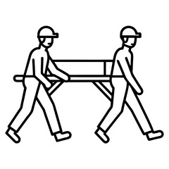 Two Paramedics Carrying Stretcher Line Art Illustration