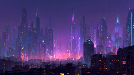 Fototapeta premium Futuristic cityscape at night neon lights