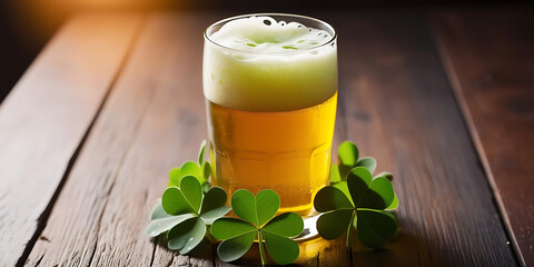 A pint of foamy green beer sits on a wooden table